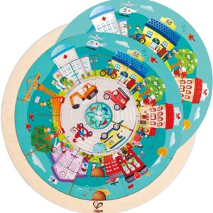 Hape Happy Puzzles - Ξύλινο Παζλ Διπλής όψης - Jobs Roundabout Puzzle